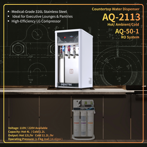 Dispensador de Agua de Sobremesa AQUATEK AQ-2113, Agua Caliente, a Temperatura Ambiente y Fría, con Sistema de Ósmosis Inversa, Acero Inoxidable, Uso Comercial - Product Image 1
