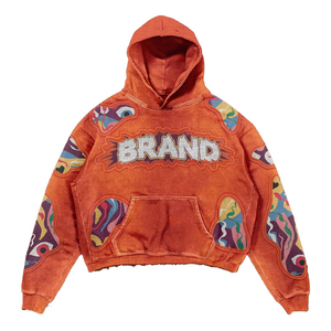 Sweat-shirt en coton tricoté pour homme, coupe oversize, avec poche avant et dos, style streetwear éco-responsable, couleur orange - Product Image 3