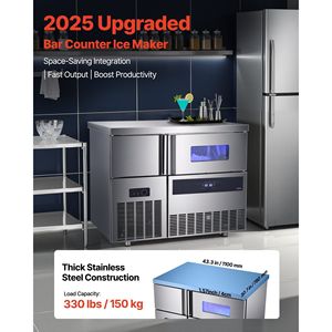 Attrezzatura di Refrigerazione per Cucine Commerciali, Macchina per il Ghiaccio in Acciaio Inox, Produzione 330 Libbre/24H, Capacità di Stoccaggio 88 Libbre, 144 Cubetti/Ciclo - Product Image 2