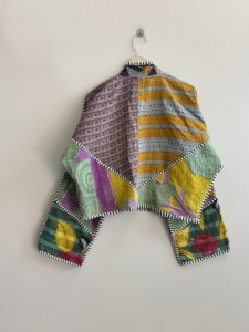 Vintage Cotton Kantha <b>Patchwork</b> <b>Jacket</b> Reversible Handmade Boho Street Style Coat - Product Image 4