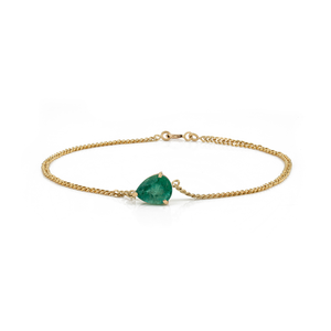 Pulsera de Oro Amarillo de 14K con Diseño Sencillo y Moderno, Eslabones Cubanos, Esmeralda en Forma de Pera, Piedra Única, para Uso Diario, Joyería Apilable - Product Image 1