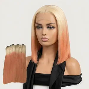 Extensions de cheveux indiens Remy roses, longues et lisses, double épaisseur, base en soie HD transparente, brun clair - Product Image 6