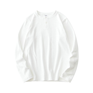 เสื้อยืดแขนยาวทรงเฮนลีย์สำหรับผู้ชาย ทรงปกติ ผ้าฝ้ายถัก 100% สีพื้น ระบายอากาศได้ดี สไตล์มินิมอล เหมาะสำหรับใส่ในฤดูใบไม้ร่วง - Product Image 4
