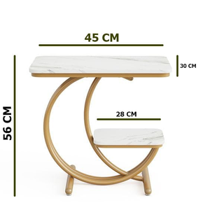 Mesa de Centro en Forma de C de 2 Niveles con Tapa de Mármol Blanco, Mesa Auxiliar para Sala de Estar, Salón, Oficina, Mesa de Café - Product Image 6