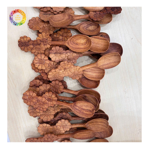 Wooden Flower Shape Soup Spoon With Long Handle Creative <b>Teaspoon</b>, Eco-Friendly Durable Acacia Wood Spoon Wooden Coffee Spoon - Product Image 3