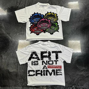 เสื้อยืดสำหรับผู้ชายผ้าฝ้ายโอเวอร์ไซส์ออกแบบได้ตามที่ต้องการเสื้อ Y2K ทรงหลวมน้ำหนักมากว่างเปล่า - Product Image 1