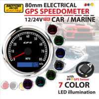 Speedometer Motor Baru 80mm, Odometer 80 MPH, Jarum Merah LED 7 Warna, Hitam, 12/24V Universal, Lensa Datar Transparan untuk Mobil