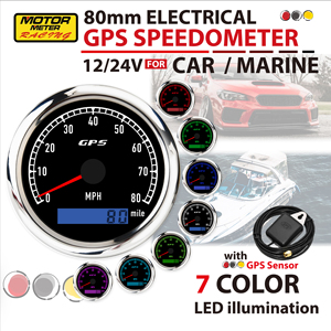 มาตรวัดความเร็ว GSP ขนาด 80 มม. ใหม่ วัดความเร็วได้ถึง 80 ไมล์ต่อชั่วโมง พร้อมมาตรวัดระยะทาง ไฟ LED 7 สี สีดำ 12V 24V สำหรับรถยนต์และเรือ พร้อมเซ็นเซอร์ - Product Image 2