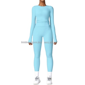 Women's Fitness 2-Piece Sportswear Set Seamless Half Sleeve Yoga Suit Wool/Polyester Breathable Workout <b>Exercise</b> Waist - Product Image 6