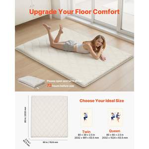 Tapis Tatami Japonais Queen Size 80 x 60 x 2,5 cm Blanc Pliable 9 Couches avec Sac de Rangement et Attaches pour Dortoir, Méditation, Yoga - Product Image 2