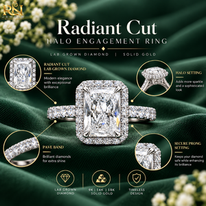 แหวนเพชรทรงรัศมี Radiant Cut เพชรเลี้ยงในห้องปฏิบัติการ 2 กะรัต ประดับเพชรแบบ Pave Band ทองคำแท้ สี DEF 9K/14K/18K แหวนหมั้นสุดหรูสำหรับทุกเพศ - Product Image 5