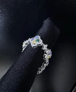 Moissanite Flower <b>Charm</b> Bracelet Gold Multi Color Diamond Style 925 Sterling Silver Luxury Dainty Wedding Anniversary Jewelry - Product Image 2