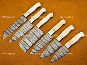 Ensemble de 6 couteaux de cuisine modernes en acier Damas, manches ambidextres en os, finition polie, vente directe usine, OEM ODM - Product Image 6