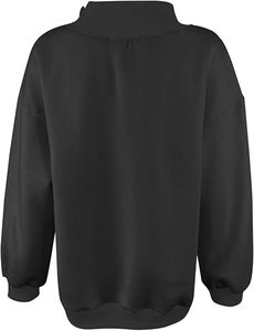 <b>Women</b> <b>Black</b> Mock Neck Sweatshirt Oversized Drop Shoulder <b>Long</b> <b>Sleeve</b> Pullover Casual Loose <b>Top</b> - Product Image 3