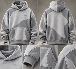 Sudadera con Capucha Personalizada para Hombre, Color Gris Claro, Estilo Oversize, con Costuras en Contraste, Estilo Urbano - Product Image 6