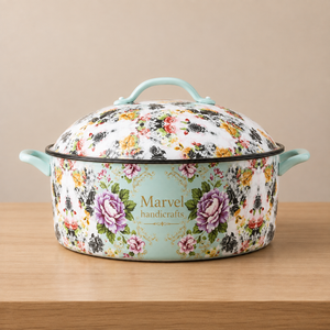Casserole en émail floral Marvel Handicrafts avec couvercle, pot de service isotherme de qualité supérieure avec poignées latérales pour la cuisine, la salle à manger, le buffet, les occasions festives - Product Image 1