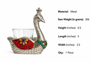 Porte-bougie en verre Cygne Paon finition argentée, artisanal, avec incrustation de pierres, figurine décorative pour décoration de table - Product Image 6