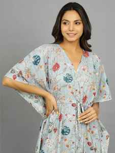 Robe kaftan indienne en coton faite à la main, légère, pour la plage, style bohème, tenue d'été pour femmes - Product Image 5