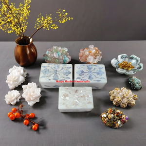 Handmade Modern Premium Marble Inlay <b>Box</b> Trending Design with Mother Pearl Sea Shell <b>Floral</b> Art for Jewelry Packing Gift Item - Product Image 1