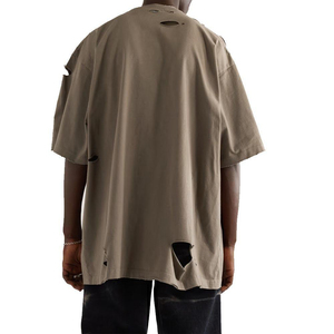 Distressed <b>shirt</b> Damage <b>Shirt</b> O Neck Baggy <b>Shirt</b> Loose Fit Oversized <b>Y2K</b> Streetwear Hip Hop Urban Ripped t <b>shirt</b> Stonewashed - Product Image 6
