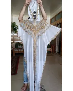 Designer Hand Embroidered attractive embellished head scarf attached kaftan/farasha