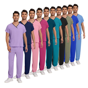 Conjunto de Uniforme Médico Unisex con Cuello en V, Pantalones Rectos y Top de Tela Tejida Ecológica - Product Image 5