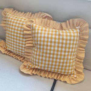 <b>Blue</b> and White <b>Gingham</b> Ruffle Pillow Cover 100% Cotton Decorative Cushion Case for Sofa Bed Home Eco Friendly Reusable - Product Image 3