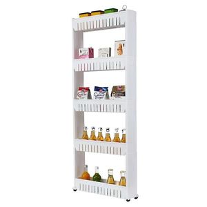 Carrello portaoggetti a 5 ripiani sottile con ruote, scaffalatura mobile estraibile per dispensa e cucina - Product Image 3