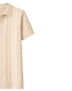 Polo de Punto Trenzado Beige para Hombre, Manga Corta, Verano, Casual, Corte Ajustado, Tejido Texturizado, Logotipo Personalizado, Fabricante OEM, Venta al Por Mayor - Product Image 2