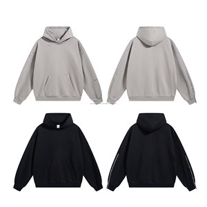 New 450G Heavyweight Men's Hoodie <b>Zipper</b> Sleeve Ripped French Terry Distressed Retro Blank Streetwear Hooded Hoodie for Men - Product Image 2