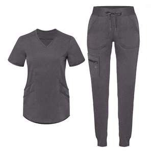 Ensembles de blouses médicales à col en V et pantalons droits extensibles pour femmes - Product Image 4