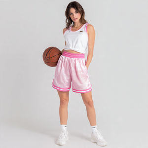 กางเกงบาสเก็ตบอลตาข่ายปักโลโก้แบบกำหนดเอง ไม่มีกระเป๋า เอวสูงรูดเชือก กางเกงกีฬาตาข่ายสำหรับผู้หญิง - Product Image 2