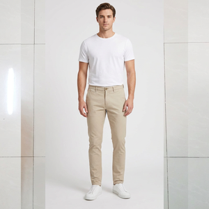 <b>Men's</b> <b>Khaki</b> Oxford Jogger Regular Fit Cotton Trousers Mid Waist Button Fly Casual Winter Wear Midweight Breathable Anti-pilling - Product Image 1