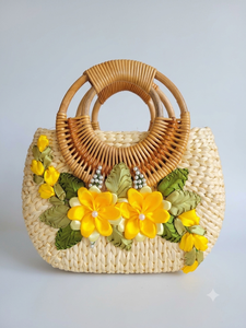 Bolso de Mano Bohemio de Paja con Decoración de Flores de Madera, Ecológico, Bandolera, Mini Bolso de Verano para Mujer - Product Image 4