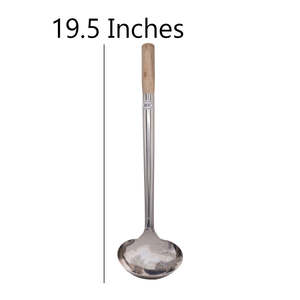 Cuchara con mango de madera de 19,5 pulgadas, cuchara para sopa de acero inoxidable, cuchara para servir en la cocina, herramienta de cocina duradera - Product Image 1