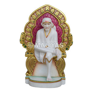 Estatua de Sai Baba de mármol sentada sobre Singhasan |   Ídolo de Shirdi Sai Baba en Trono de Mármol Blanco – MALIYAS - Product Image 1