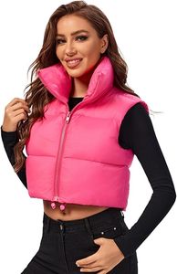 Chaleco Acolchado Rosa para Mujer con Cuello Alto y Cierre de Cremallera, Prenda Exterior Informal sin Mangas, Color Sólido, Ligero y Transpirable - Product Image 5