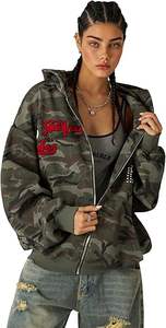 Sweat à capuche zippé avec graphisme Y2K clouté, coupe oversize, style streetwear vintage, 100% polyester, brodé, ODM - Product Image 2