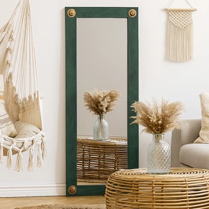 Premium Standing Vanity Mirror for Living Room Sophisticated <b>Deep</b> Green Border with Contemporary Boho Appeal - Product Image 1