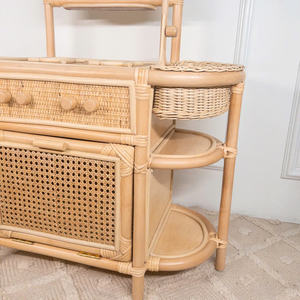 Cuisine de jeu artisanale en osier, station de cuisson en rotin naturel avec évier et étagères, cadeau pour jeu d'imitation imaginatif pour enfants - Product Image 3
