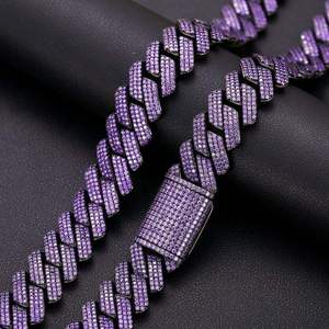 purple <b>Iced</b> <b>Out</b> Cuban Link <b>Chain</b> Necklace Hip Hop Luxury Statement Jewelry for Men Unisex Premium Fashion Style Accessory - Product Image 3