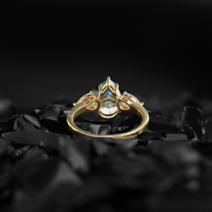2.40 TW Blue Color Pear Diamond Lab Grown Diamond Three <b>Stone</b> Engagement <b>Ring</b> 14K Yellow Gold Anniversary Wedding Jewelry - Product Image 3