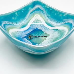 ชามตกแต่งทรงโค้งสีน้ำเงินสวยหรู เป็นมิตรกับสิ่งแวดล้อม ทำด้วยมือ ชามเสิร์ฟผลไม้ดีไซน์ทันสมัย สำหรับโต๊ะอาหารและห้องครัว - Product Image 5