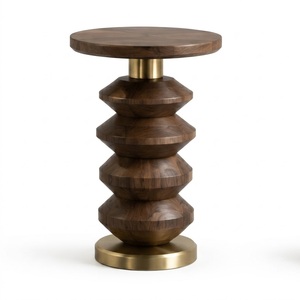 Italian Design Indian Hand Crafted <b>Round</b> Wooden <b>Side</b> <b>Table</b> with Brass Ball Accent Modern Design for Living Room Home Furniture - Product Image 5