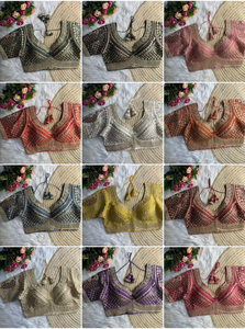 Blusas de Novia con Escote Corazón para Mujer, Venta al por Mayor, Tejidas en Seda Romana, con Adornos Florales y Patrón Zari, para Fiestas - Product Image 5