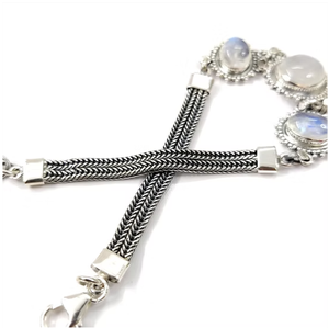 925 Sterling Silver Beautiful Fine Chain & Link <b>Bracelet</b> Classic Adjustable Bangle with <b>Rainbow</b> Moonstone - Product Image 3