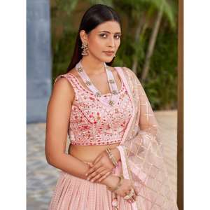 <b>Charming</b> Pink Sequins Georgette Lehenga Choli With Dupatta - Product Image 2