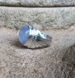 Bague en argent sterling 925 calcédoine, bague en argent faite à la main, bague ovale en pierres précieuses, bague d'anniversaire, bague de promesse - Product Image 2