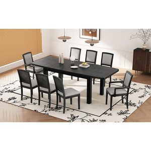 "<b>Rustic</b> 84" Extendable <b>Dining</b> <b>Table</b> <b>Set</b> W/ 6 Upholstered Armless Chairs & 2 Removable Leaves" - Product Image 4