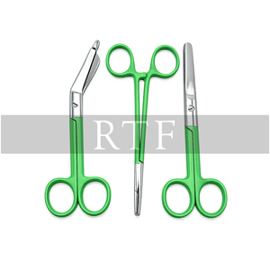 Ensemble d'instruments chirurgicaux 3 pièces en acier inoxydable avec poignée bleue, pinces hémostatiques, ciseaux, outils médicaux manuels, 5,5 pouces, certifié CE - Product Image 3